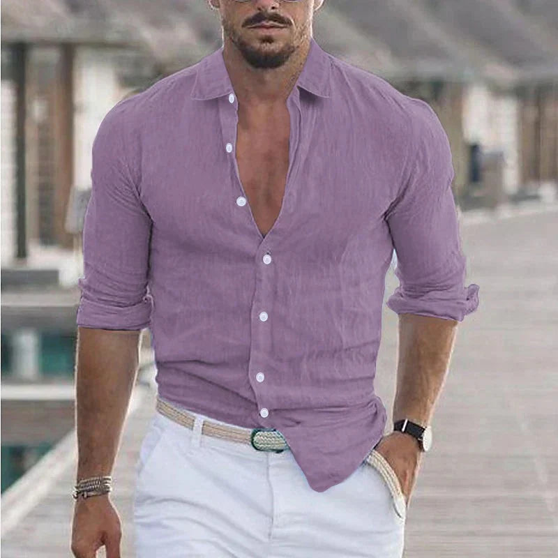 Oak & Coral | Men's Button-Up Long Sleeve Shirt with Turn-Down Collar