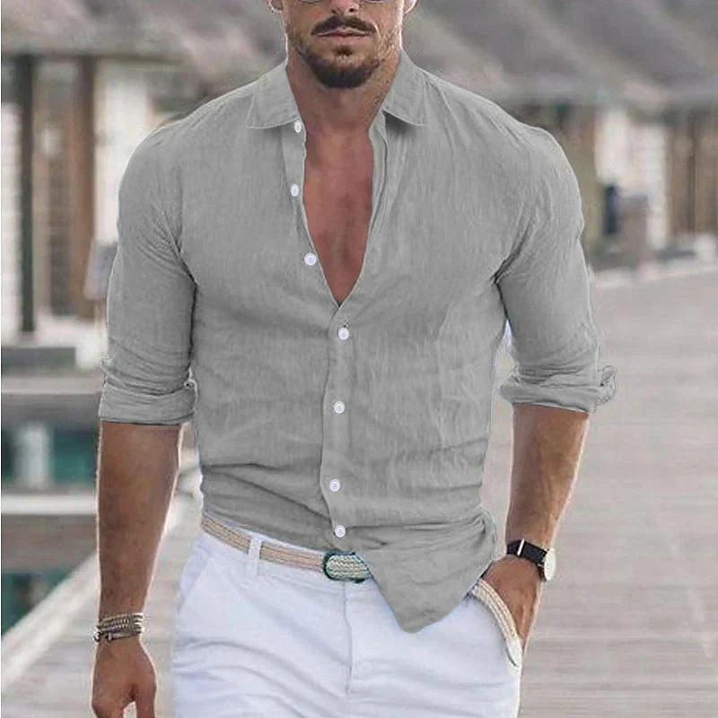 Oak & Coral | Men's Button-Up Long Sleeve Shirt with Turn-Down Collar