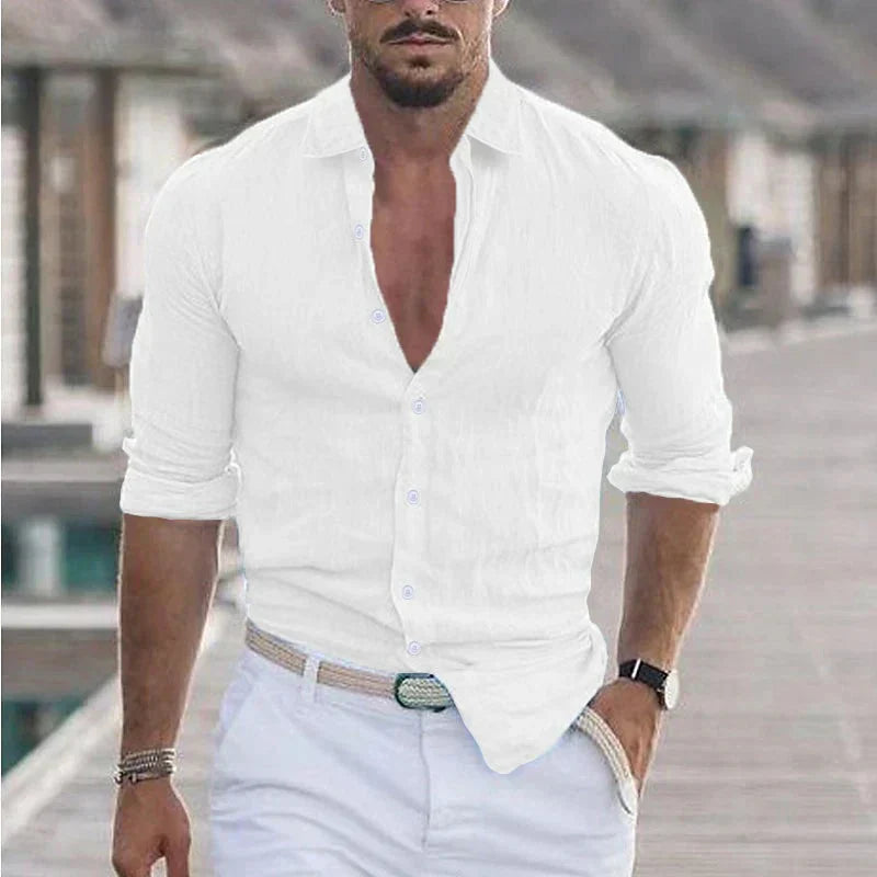 Oak & Coral | Men's Button-Up Long Sleeve Shirt with Turn-Down Collar
