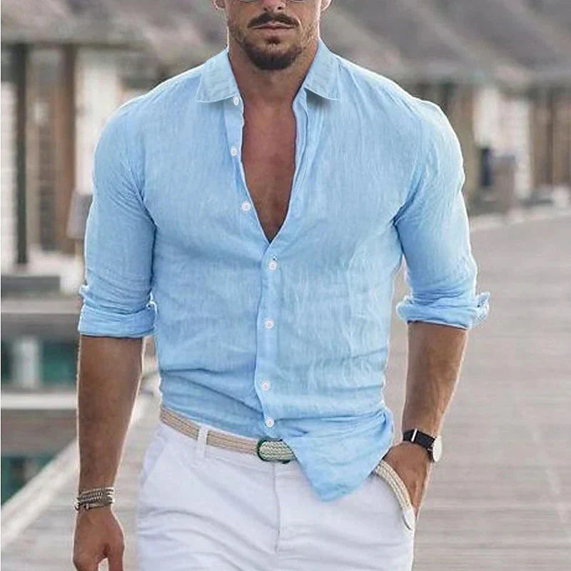 Oak & Coral | Men's Button-Up Long Sleeve Shirt with Turn-Down Collar