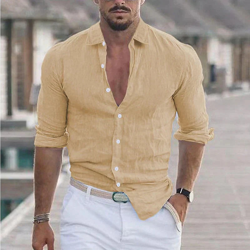 Oak & Coral | Men's Button-Up Long Sleeve Shirt with Turn-Down Collar