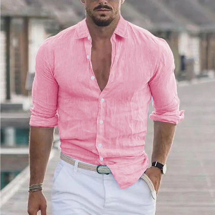 Oak & Coral | Men's Button-Up Long Sleeve Shirt with Turn-Down Collar