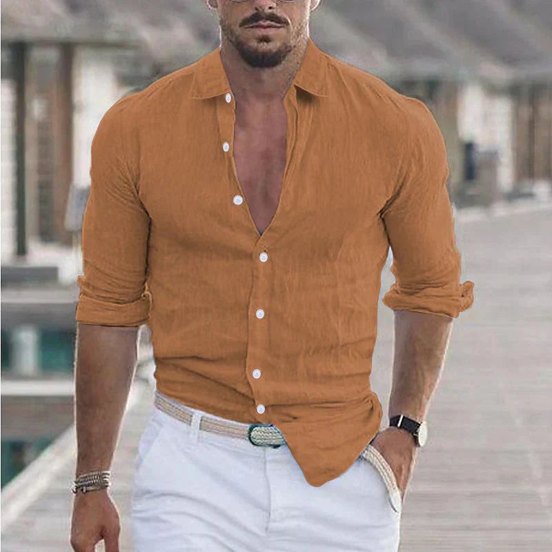 Oak & Coral | Men's Button-Up Long Sleeve Shirt with Turn-Down Collar
