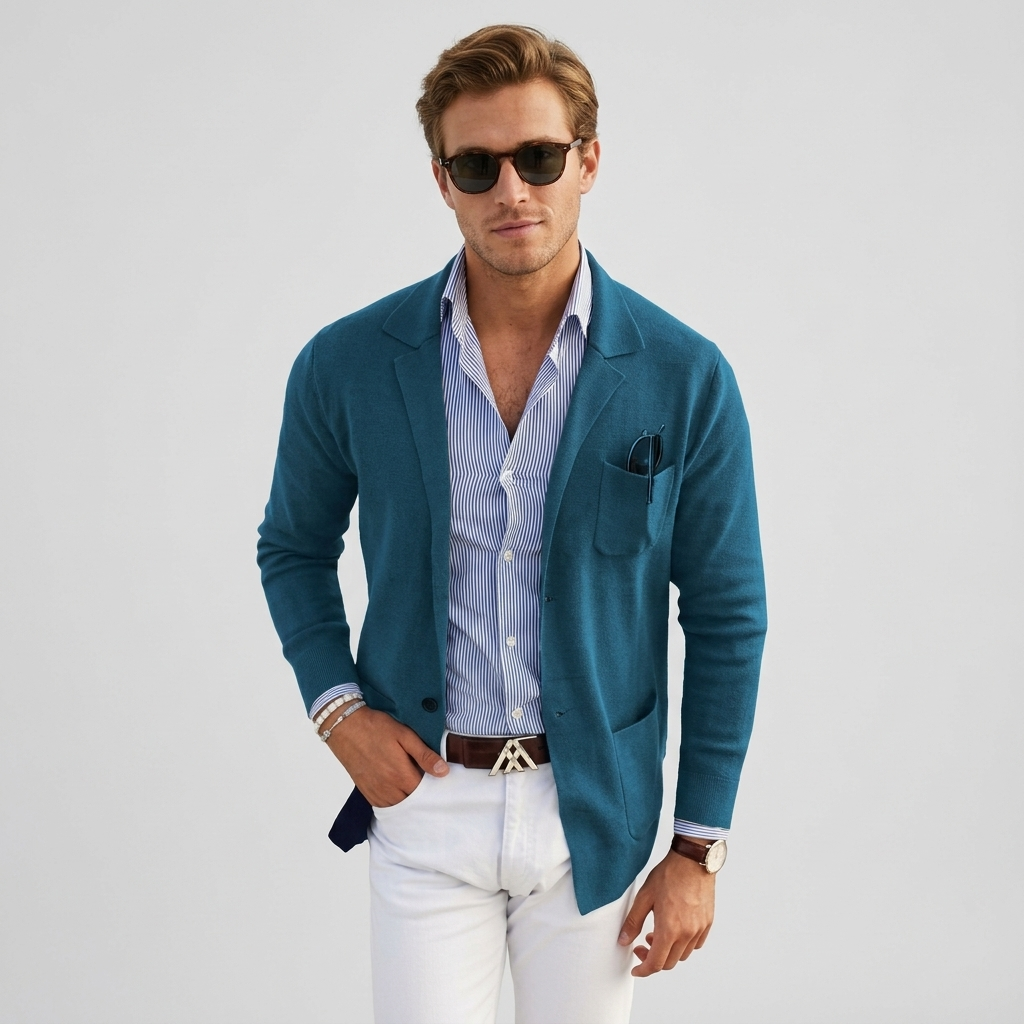 Oak & Coral | Men's Casual Knit Blazer with Patch Pockets