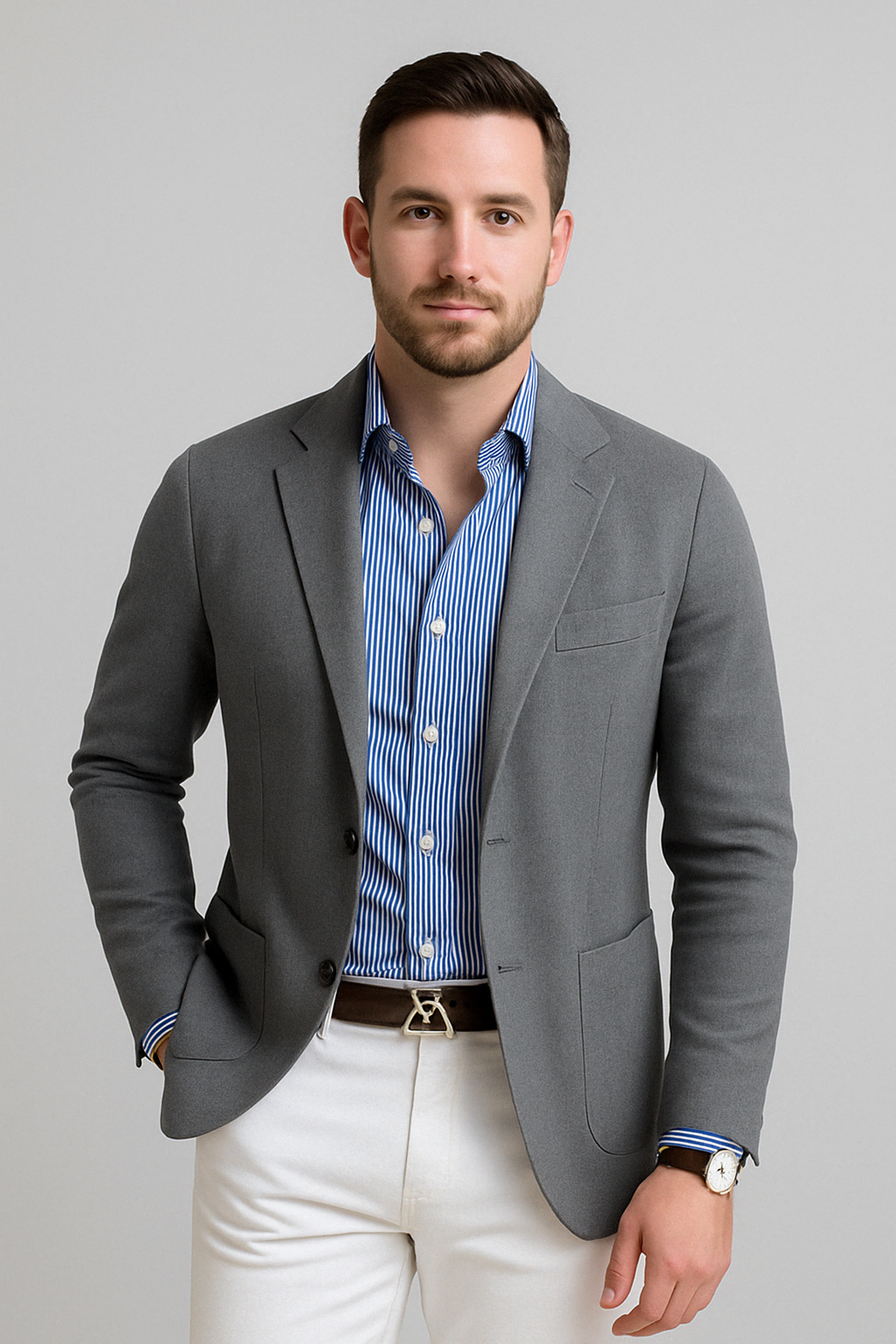Oak & Coral | Men's Casual Knit Blazer with Patch Pockets