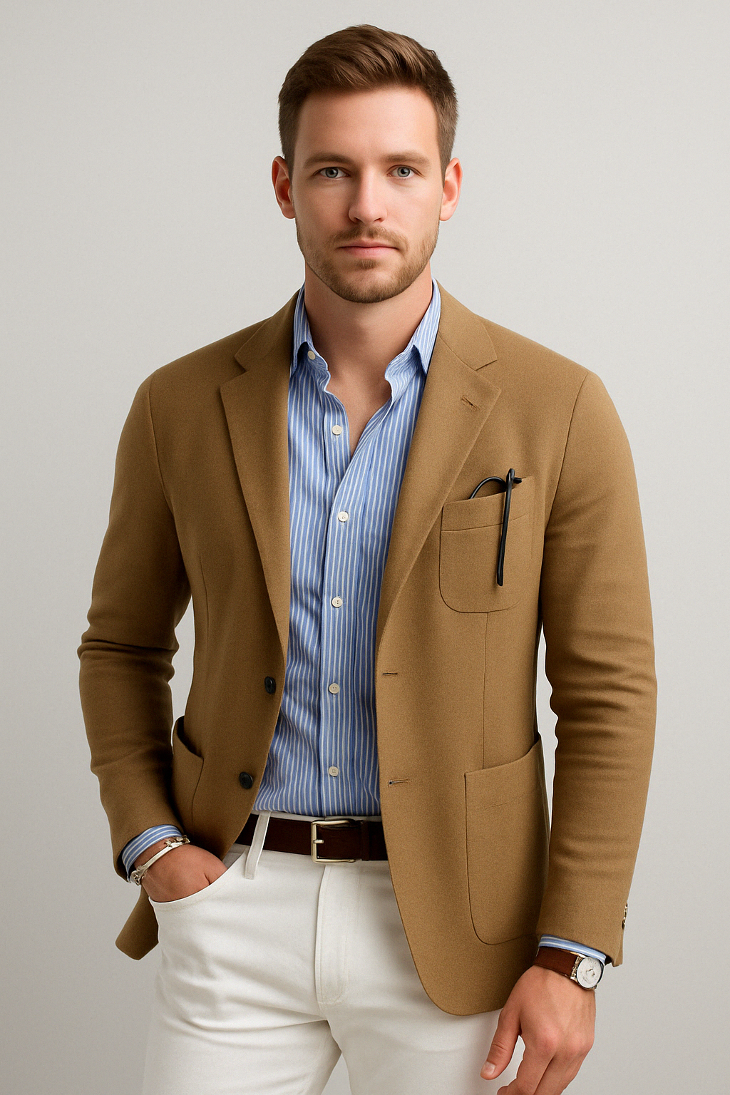 Oak & Coral | Men's Casual Knit Blazer with Patch Pockets