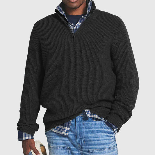 Oak & Coral | Men's Half Zip Sweater with Stand Collar
