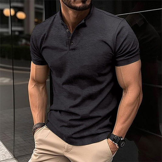 Oak & Coral | Men's Henley Polo Shirt with Mandarin Collar
