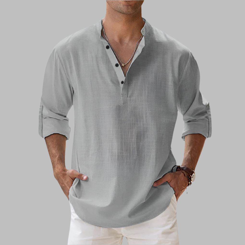 Oak & Coral | Men's Henley Shirt with Band Collar