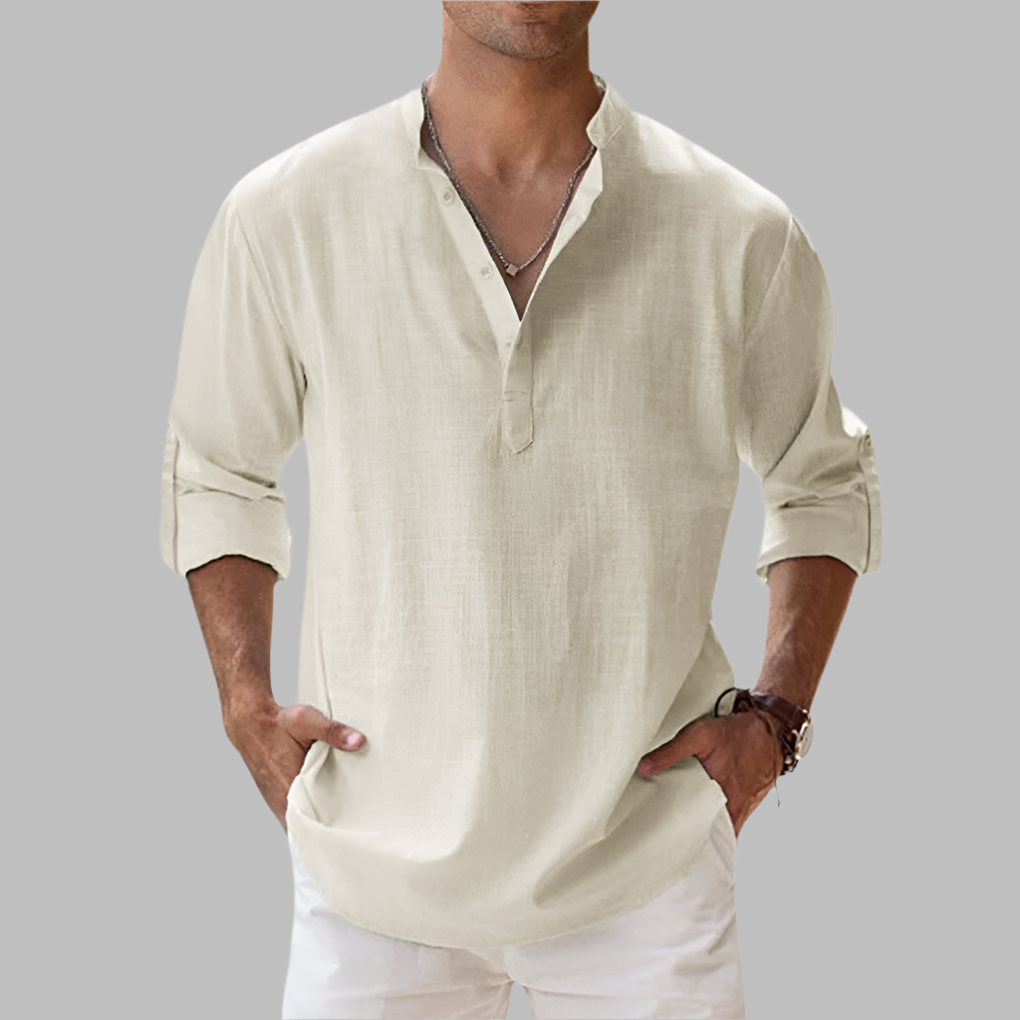 Oak & Coral | Men's Henley Shirt with Band Collar