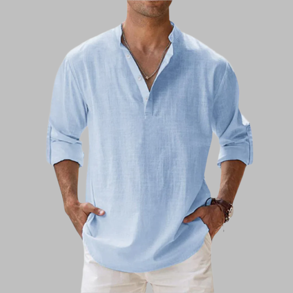 Oak & Coral | Men's Henley Shirt with Band Collar