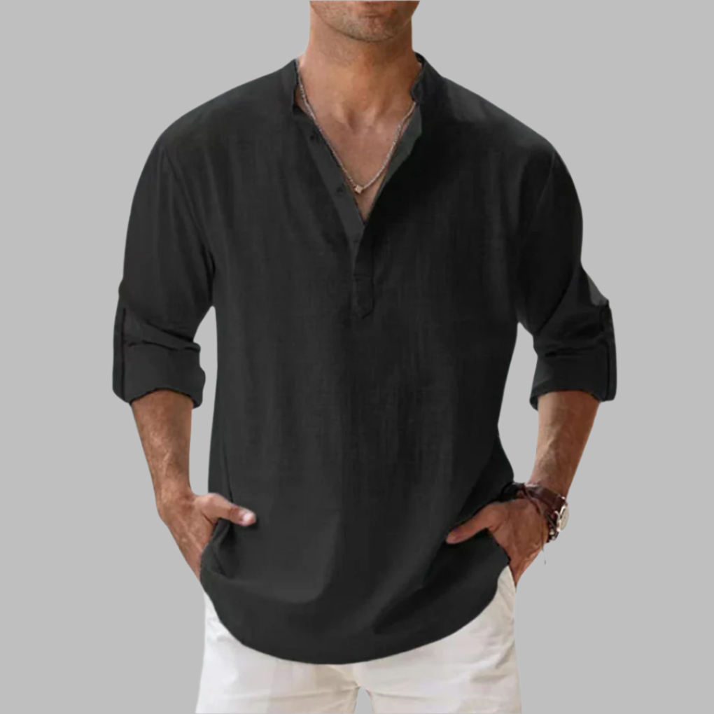 Oak & Coral | Men's Henley Shirt with Band Collar