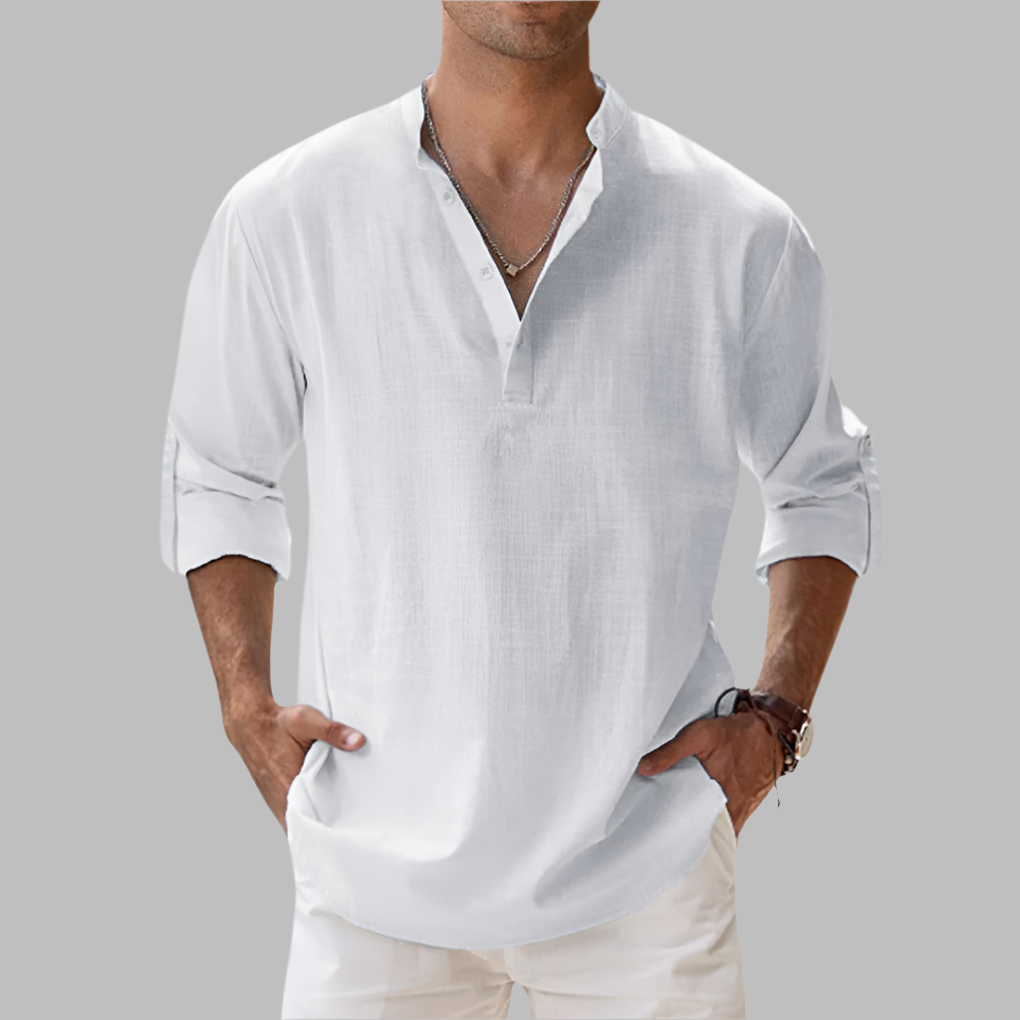 Oak & Coral | Men's Henley Shirt with Band Collar