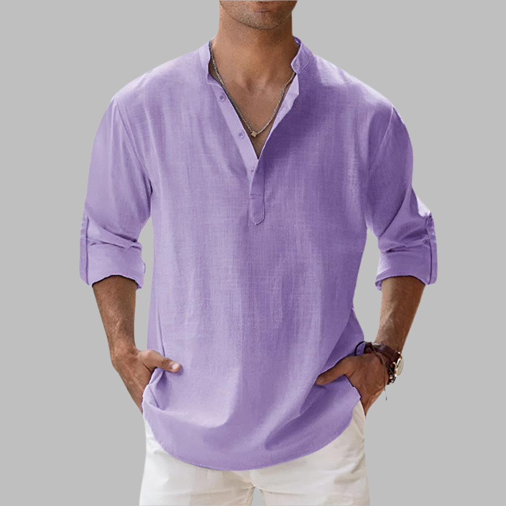 Oak & Coral | Men's Henley Shirt with Band Collar