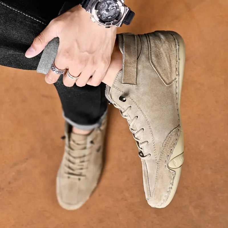 Oak & Coral | Men's High-Top Sneakers with Lace-Up Closure