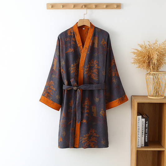 Oak & Coral | Men's Kimono Robe with Jacquard Print