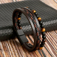 Oak & Coral | Men's Layered Beaded Leather Bracelet