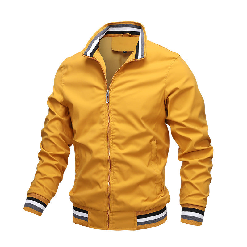 Oak & Coral | Men's Lightweight Bomber Jacket with Striped Collar and Cuffs