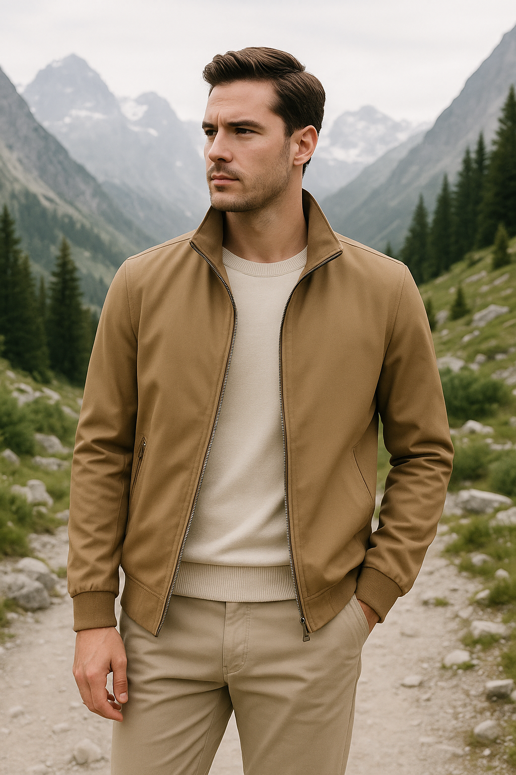 Oak & Coral | Men's Lightweight Windbreaker Jacket with Stand Collar