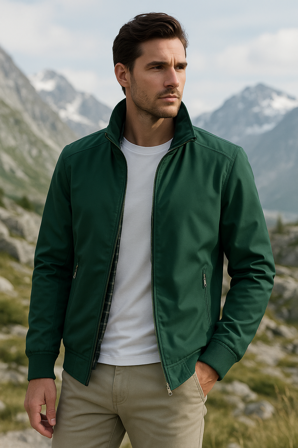 Oak & Coral | Men's Lightweight Windbreaker Jacket with Stand Collar