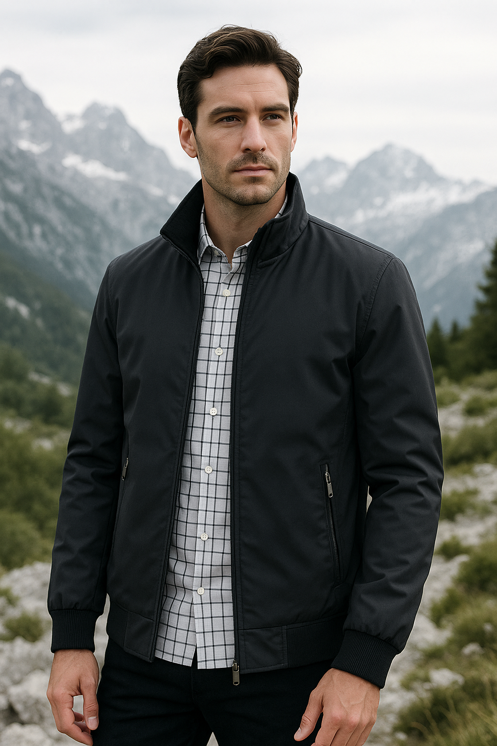 Oak & Coral | Men's Lightweight Windbreaker Jacket with Stand Collar