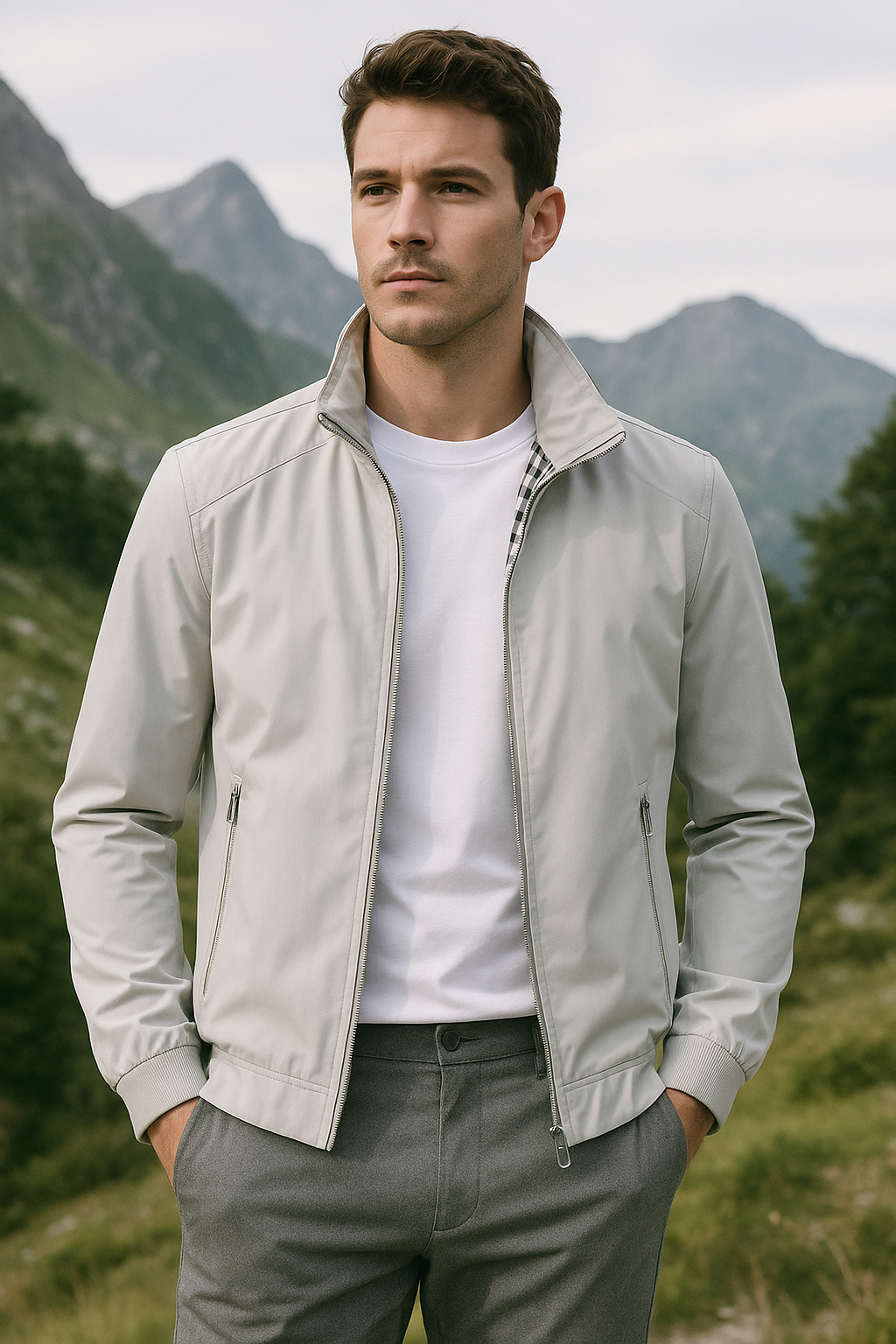 Oak & Coral | Men's Lightweight Windbreaker Jacket with Stand Collar