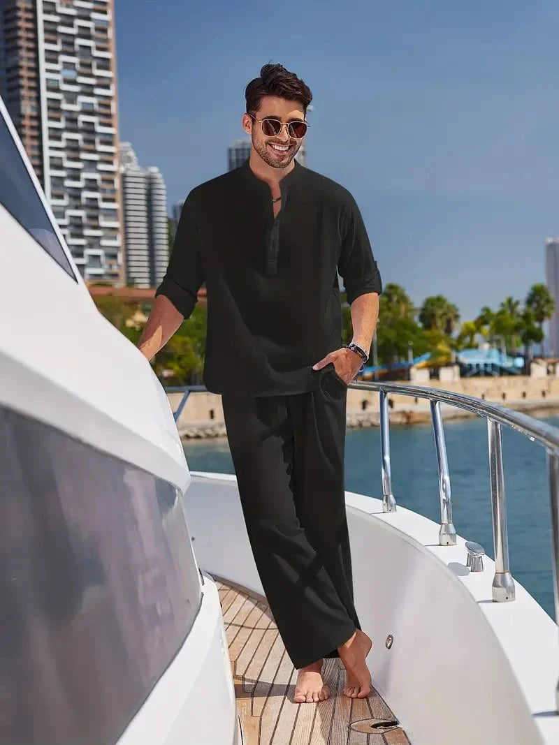 Oak & Coral | Men's Linen Blend Shirt and Pants Set