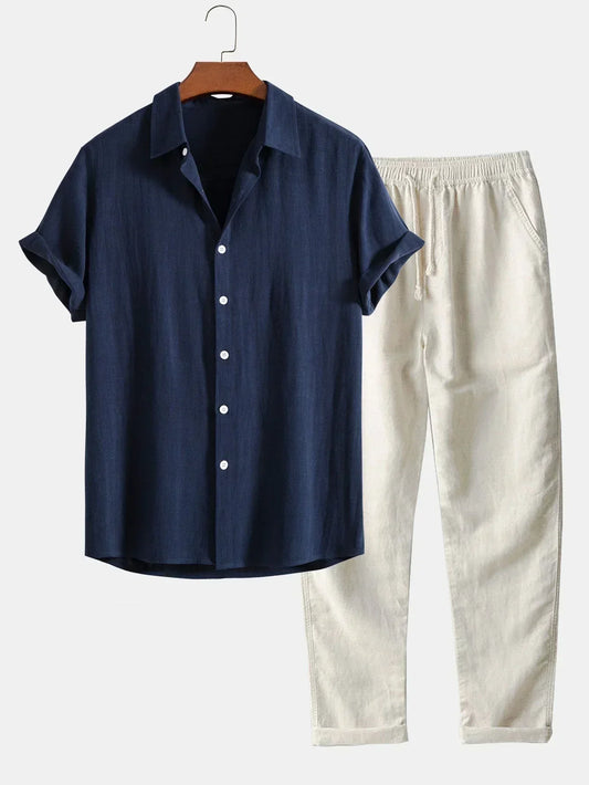 Oak & Coral | Men's Linen Shirt & Loose Trousers Set