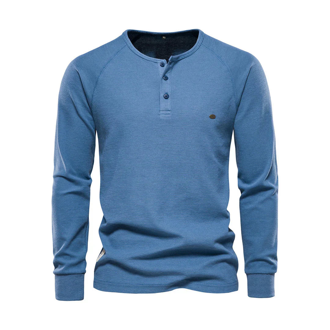 Oak & Coral | Men's Long Sleeve Henley Shirt with Button Neck