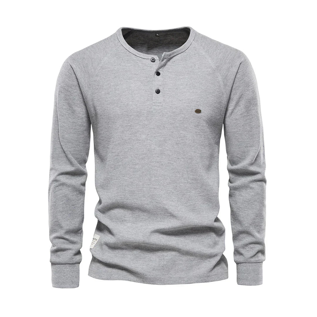 Oak & Coral | Men's Long Sleeve Henley Shirt with Button Neck