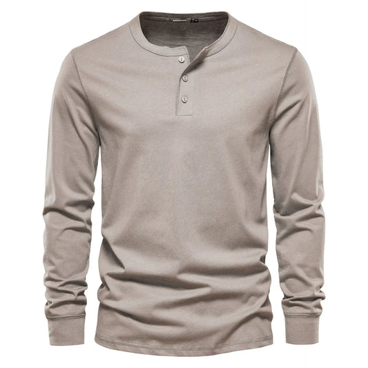 Oak & Coral | Men's Long Sleeve Henley Shirt with Button Neck