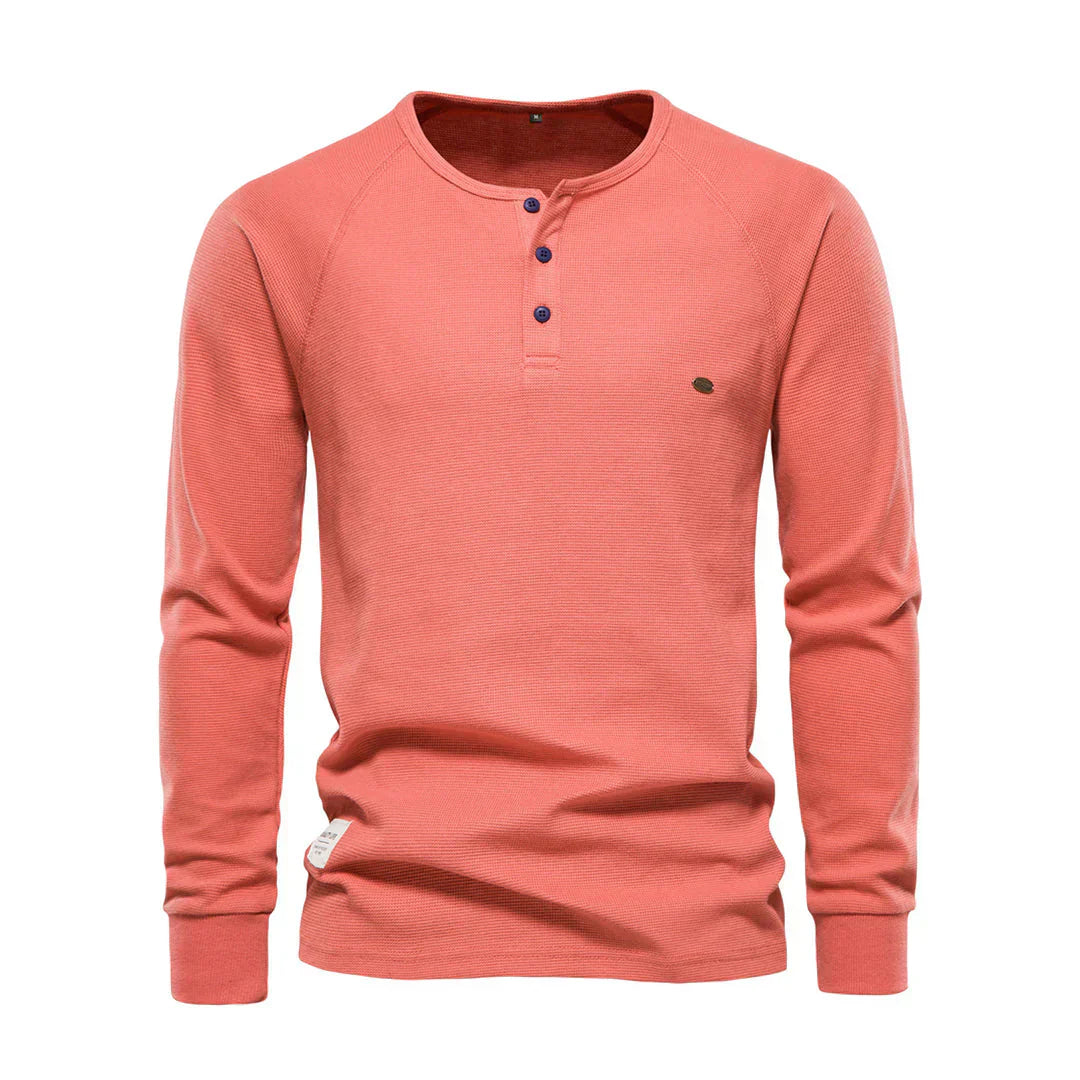 Oak & Coral | Men's Long Sleeve Henley Shirt with Button Neck