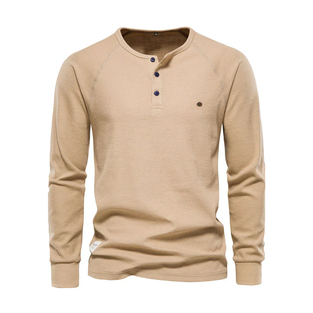 Oak & Coral | Men's Long Sleeve Henley Shirt with Button Neck