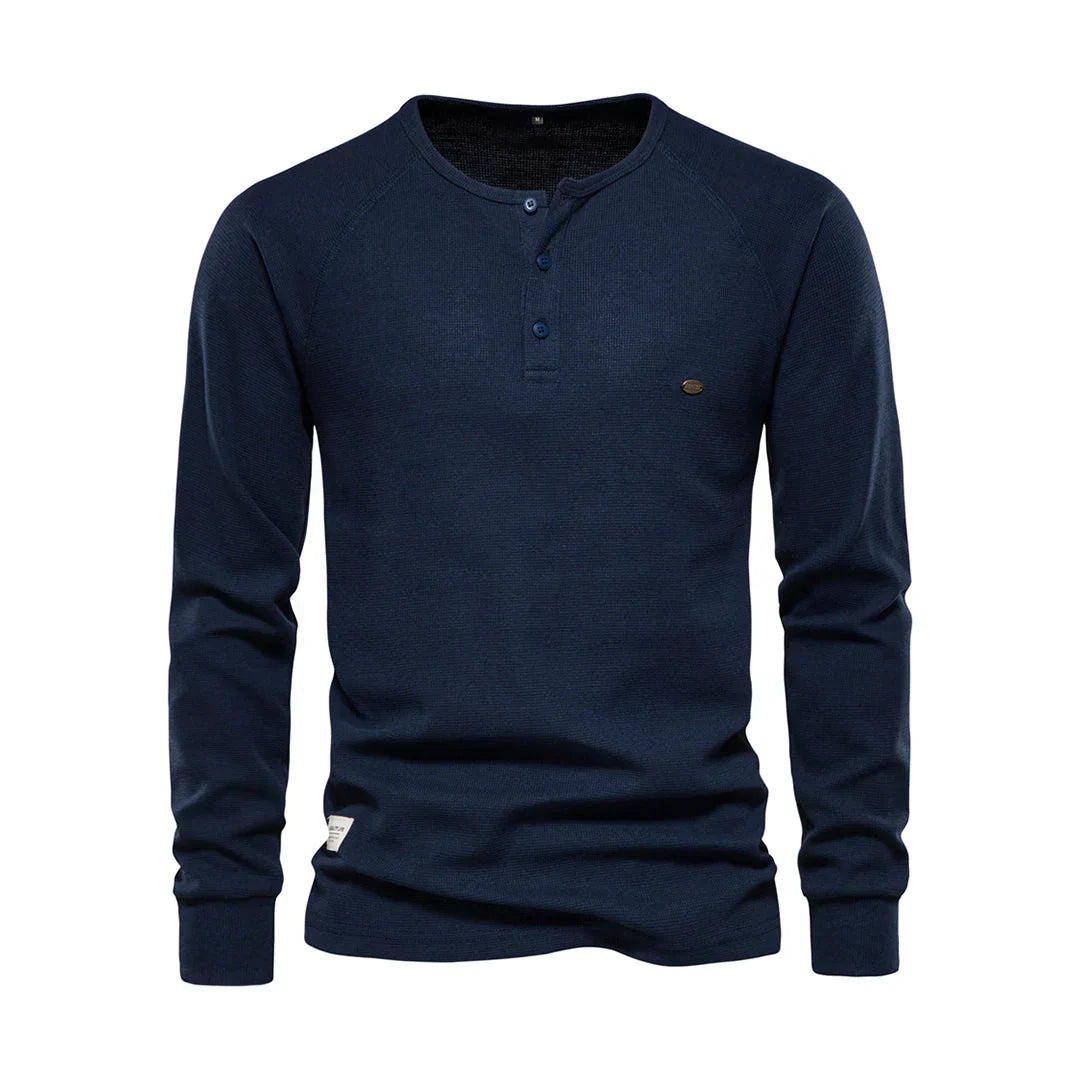 Oak & Coral | Men's Long Sleeve Henley Shirt with Button Neck