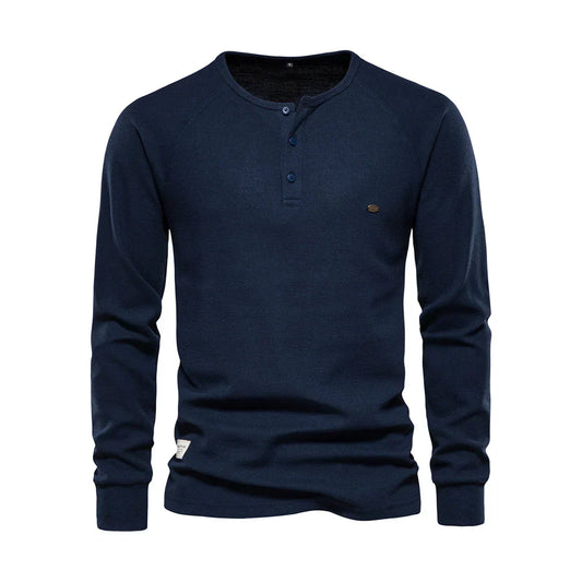 Oak & Coral | Men's Long Sleeve Henley Shirt with Button Neck