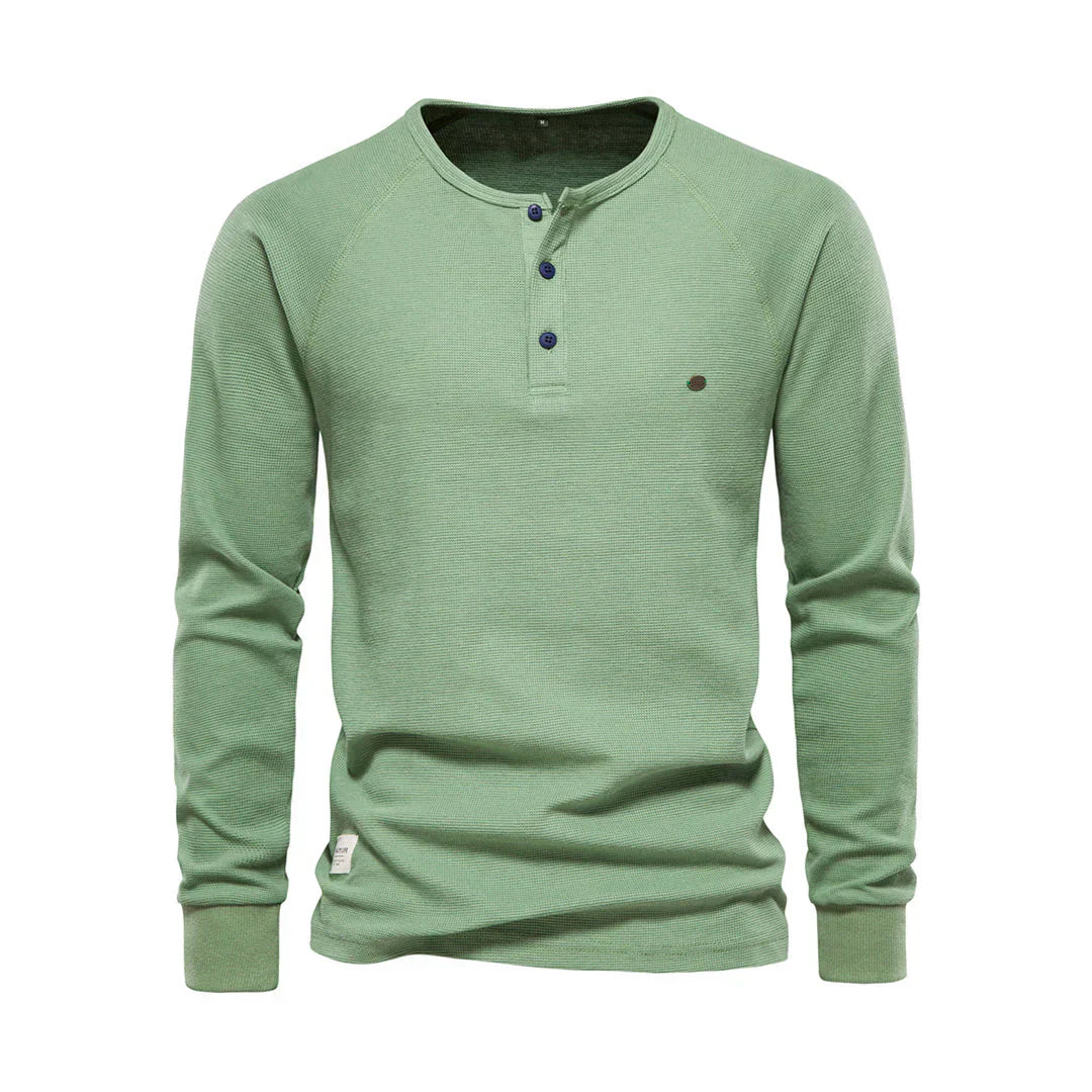Oak & Coral | Men's Long Sleeve Henley Shirt with Button Neck