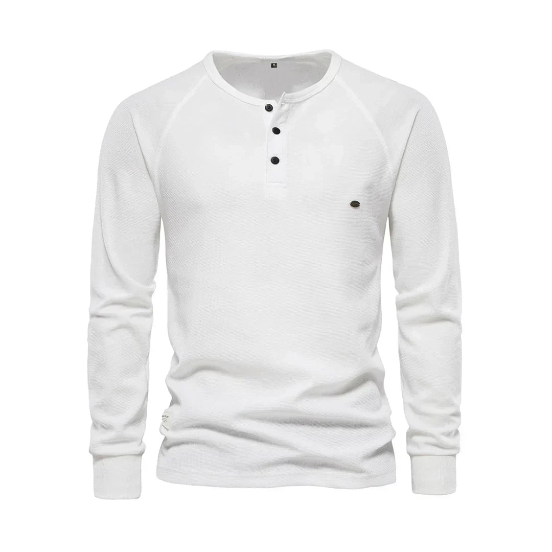 Oak & Coral | Men's Long Sleeve Henley Shirt with Button Neck