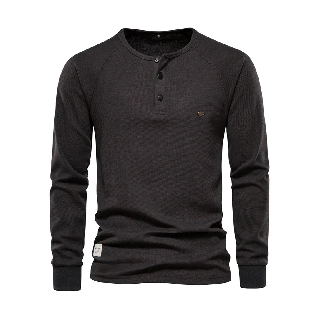 Oak & Coral | Men's Long Sleeve Henley Shirt with Button Neck