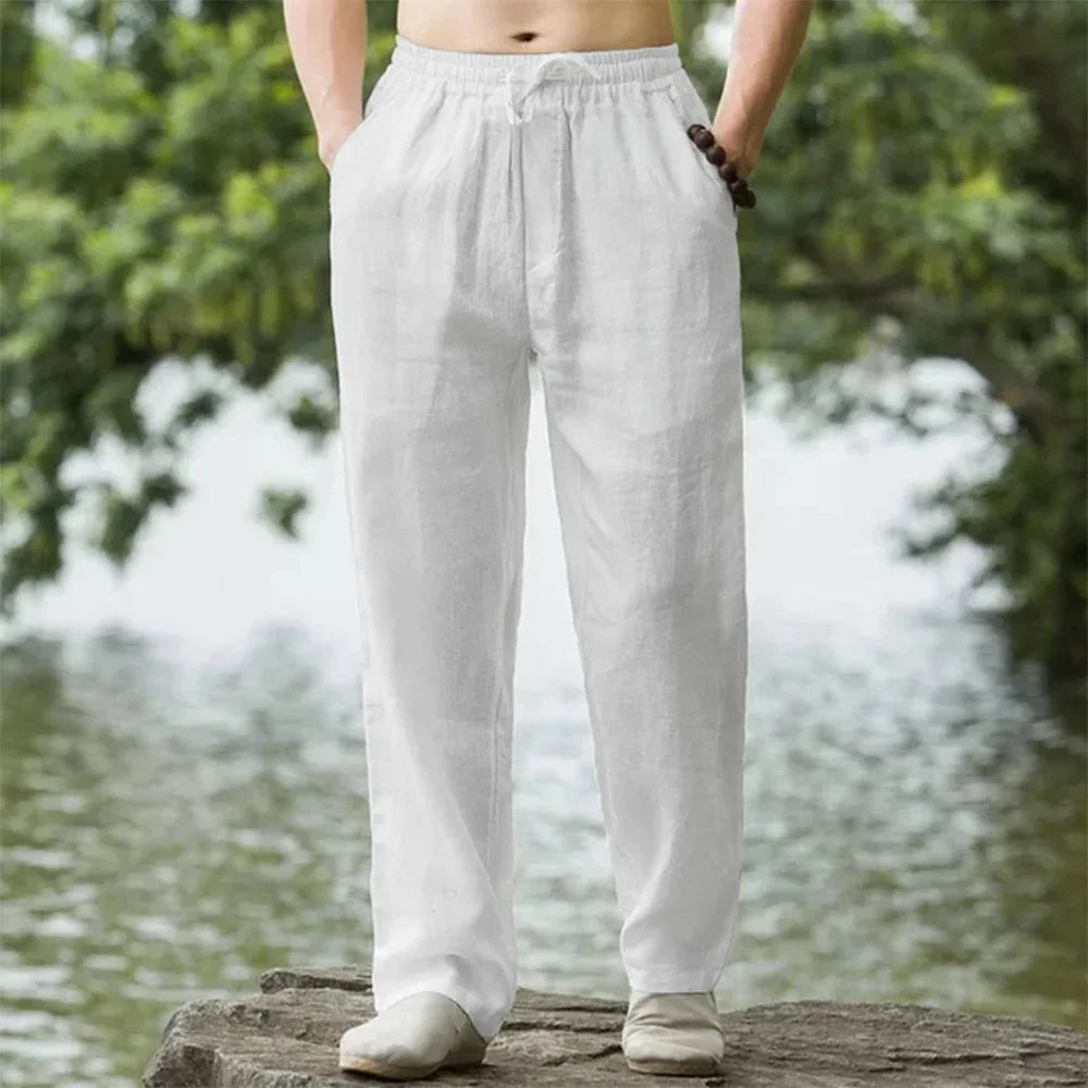 Oak & Coral | Men's Relaxed Fit Linen Trousers with Drawstring