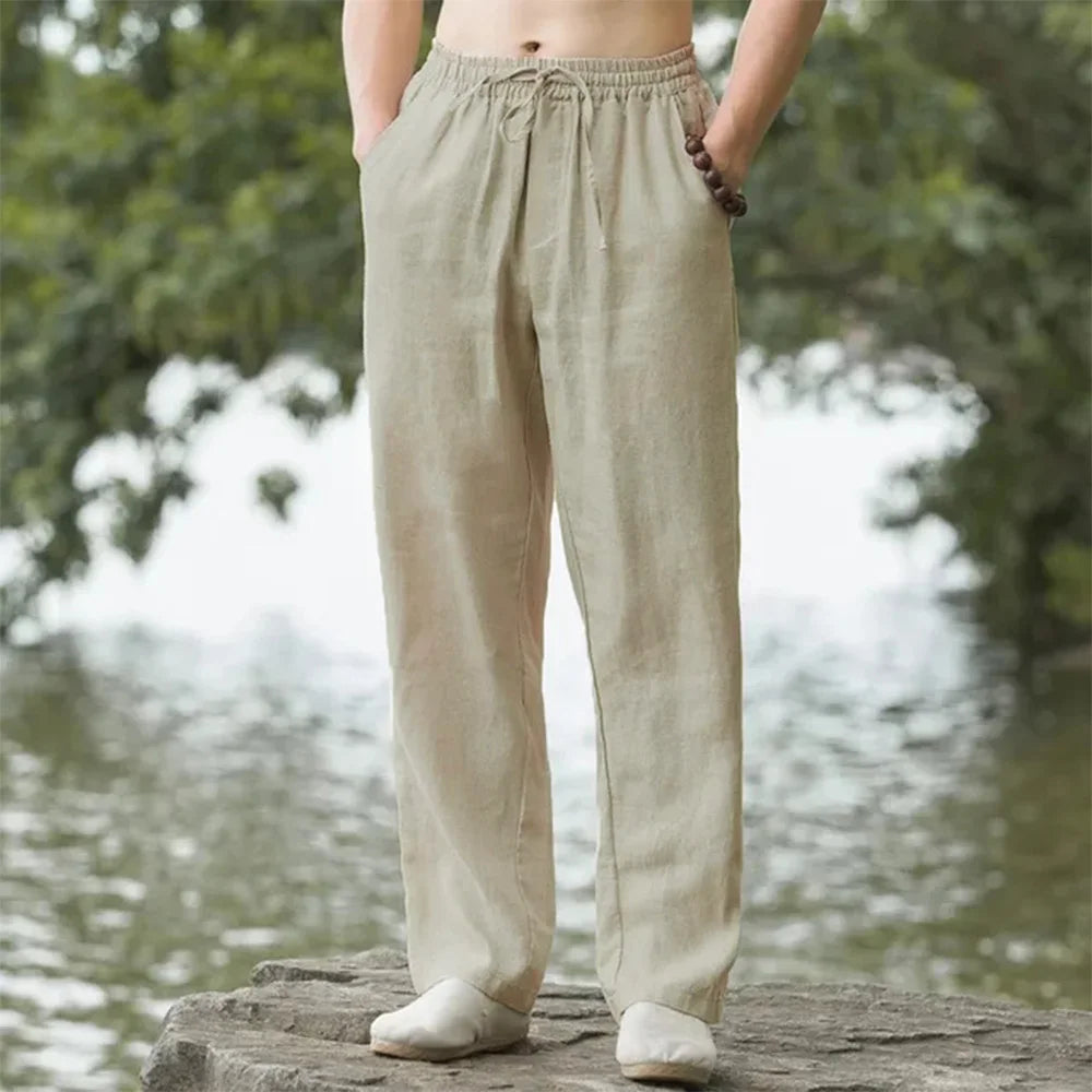 Oak & Coral | Men's Relaxed Fit Linen Trousers with Drawstring