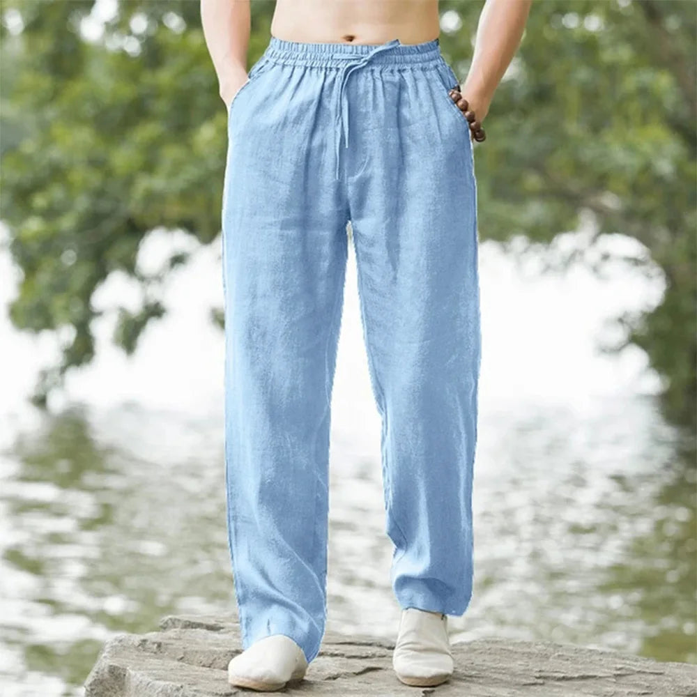 Oak & Coral | Men's Relaxed Fit Linen Trousers with Drawstring