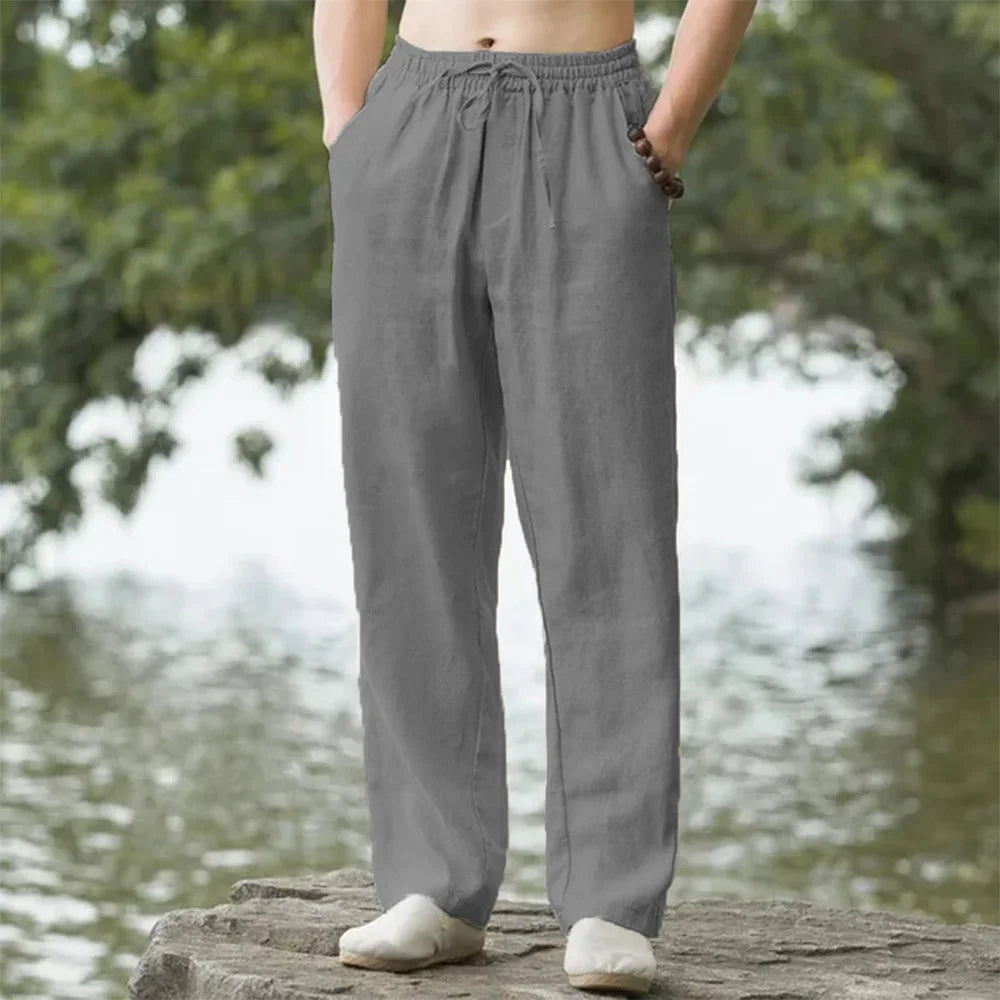 Oak & Coral | Men's Relaxed Fit Linen Trousers with Drawstring