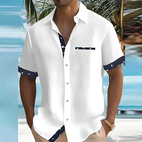 Oak & Coral | Men's Short Sleeve Button-Up Shirt with Contrast Trim