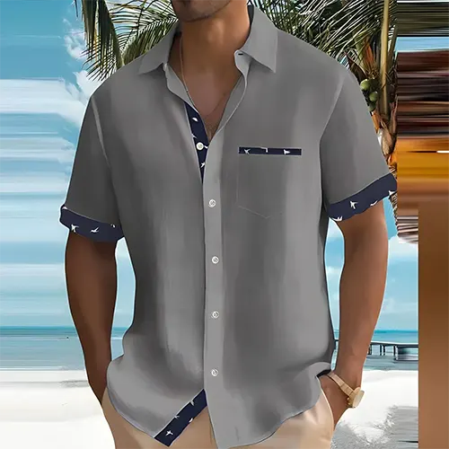 Oak & Coral | Men's Short Sleeve Button-Up Shirt with Contrast Trim