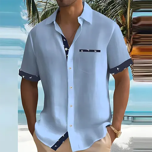 Oak & Coral | Men's Short Sleeve Button-Up Shirt with Contrast Trim