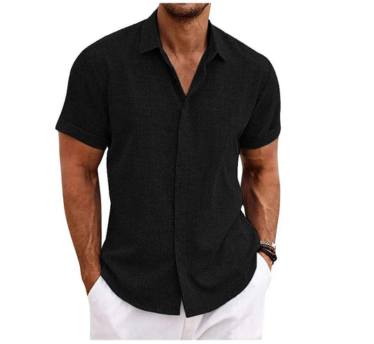 Oak & Coral | Men's Short Sleeve Linen Blend Shirt Camp Collar