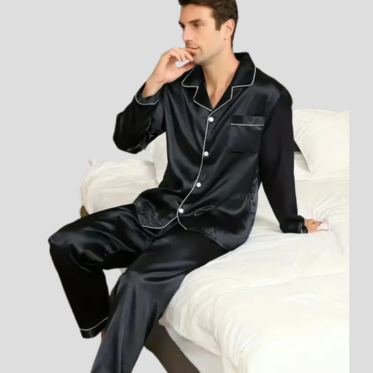 Oak & Coral | Men's Silk Pajama Set with Piping Detail