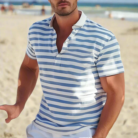 Oak & Coral | Men's Striped Short Sleeve Polo Shirt