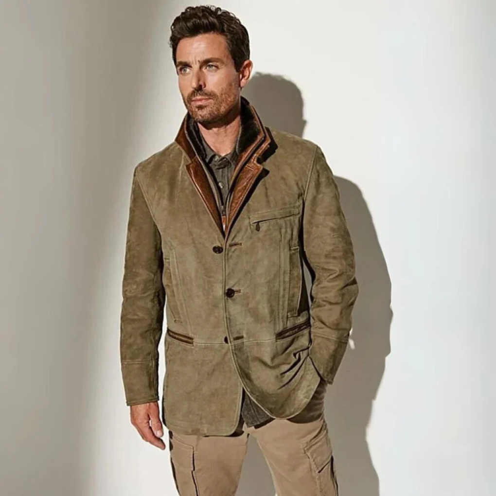 Oak & Coral | Men's Suede Blazer with Contrast Collar