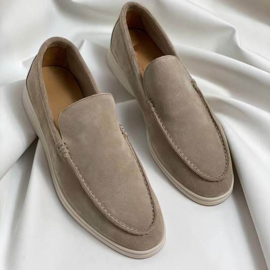 Oak & Coral | Men's Suede Loafers with Visible Stitching